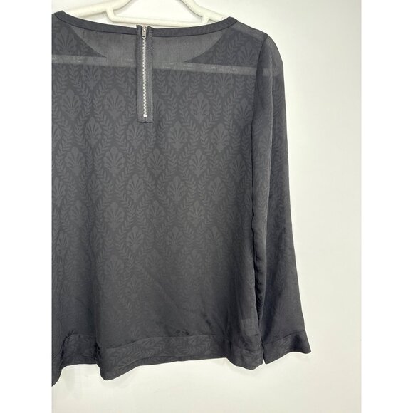Loft Top Womens Black Long Sleeve Blouse Leaf Pattern Sheer Size S Romantic - Picture 8 of 13